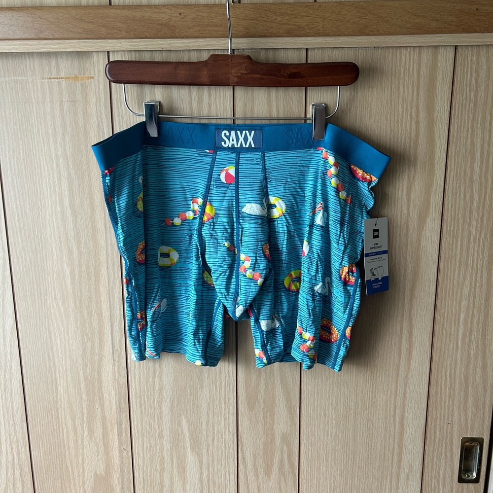 Saxx Blue Swim Trunks Tropical Print Quick-Dry